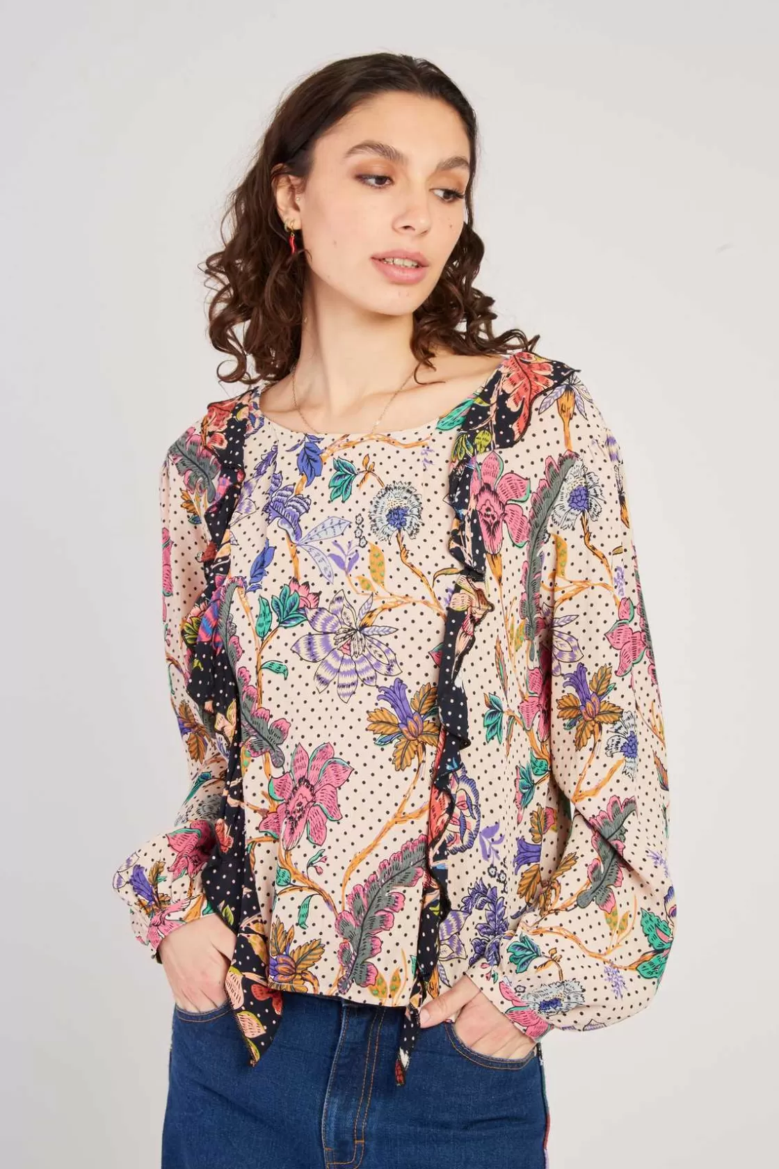 Maison Derhy Les Blouses, Chemisiers & Tops-Blouse imprimée manches bouffantes FABIENNE