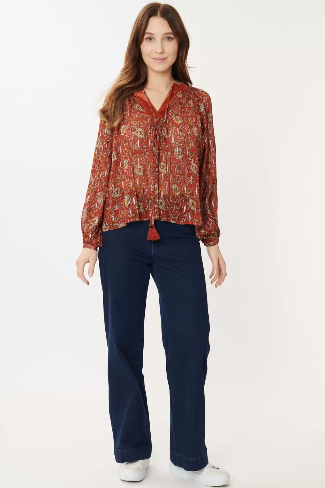 Maison Derhy Les Blouses, Chemisiers & Tops-Blouse Voile Imprimé Lurex BERNADETTE Paprika