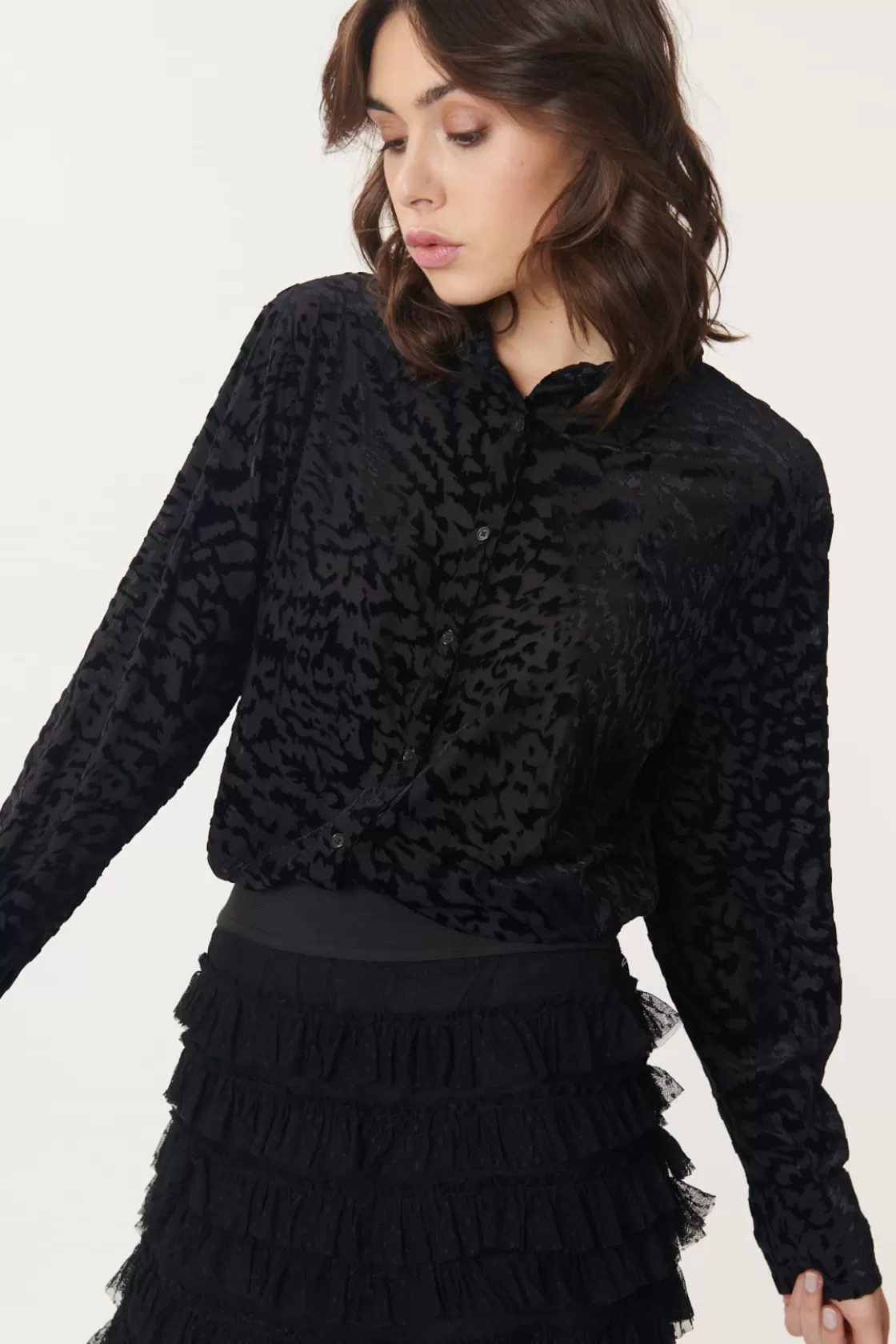 Maison Derhy Les Blouses, Chemisiers & Tops-Chemise en jersey stretch de velour texturé dévoré MAIWEN