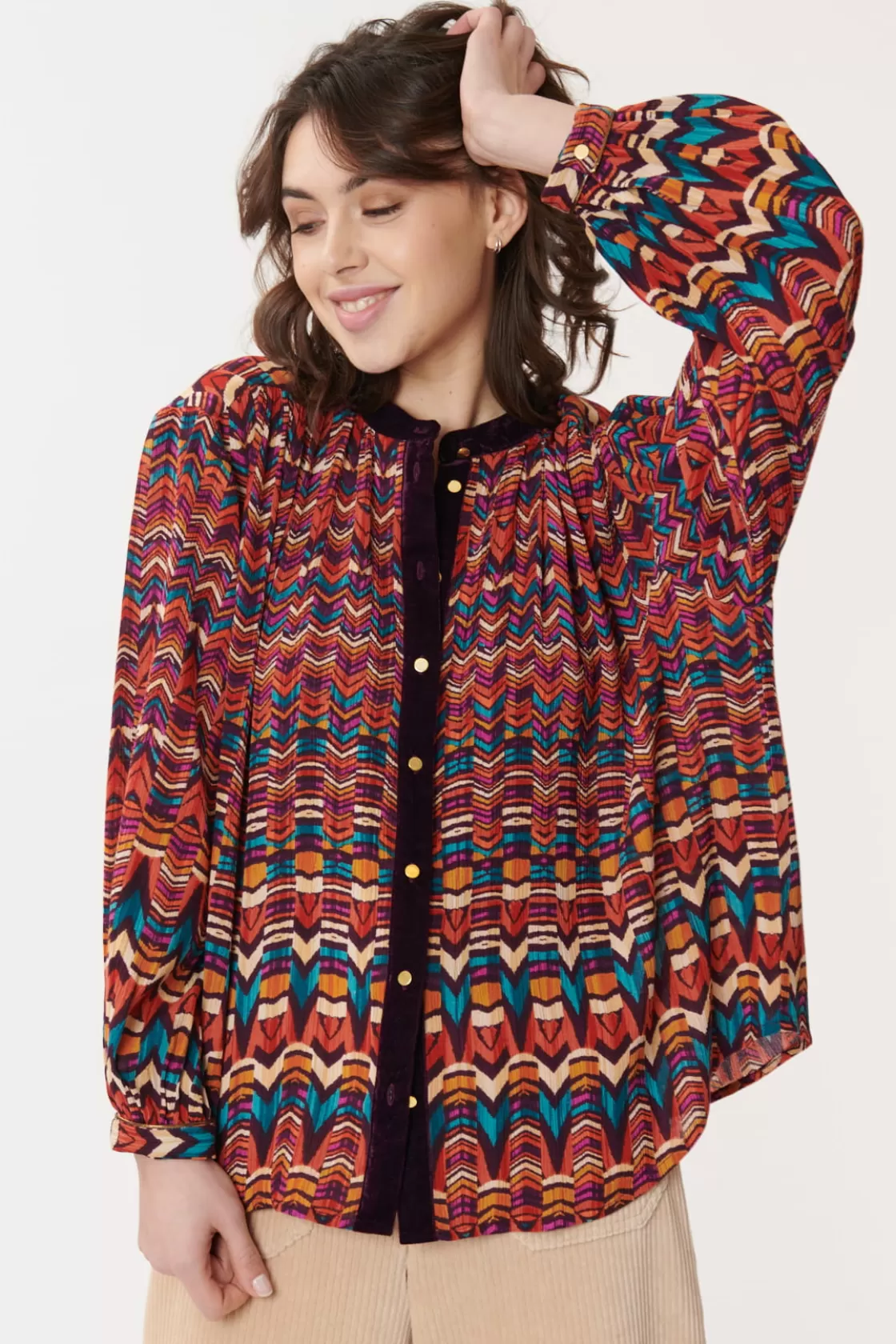 Maison Derhy Les Blouses, Chemisiers & Tops-Chemise imprimée en velours multicolore BARTH