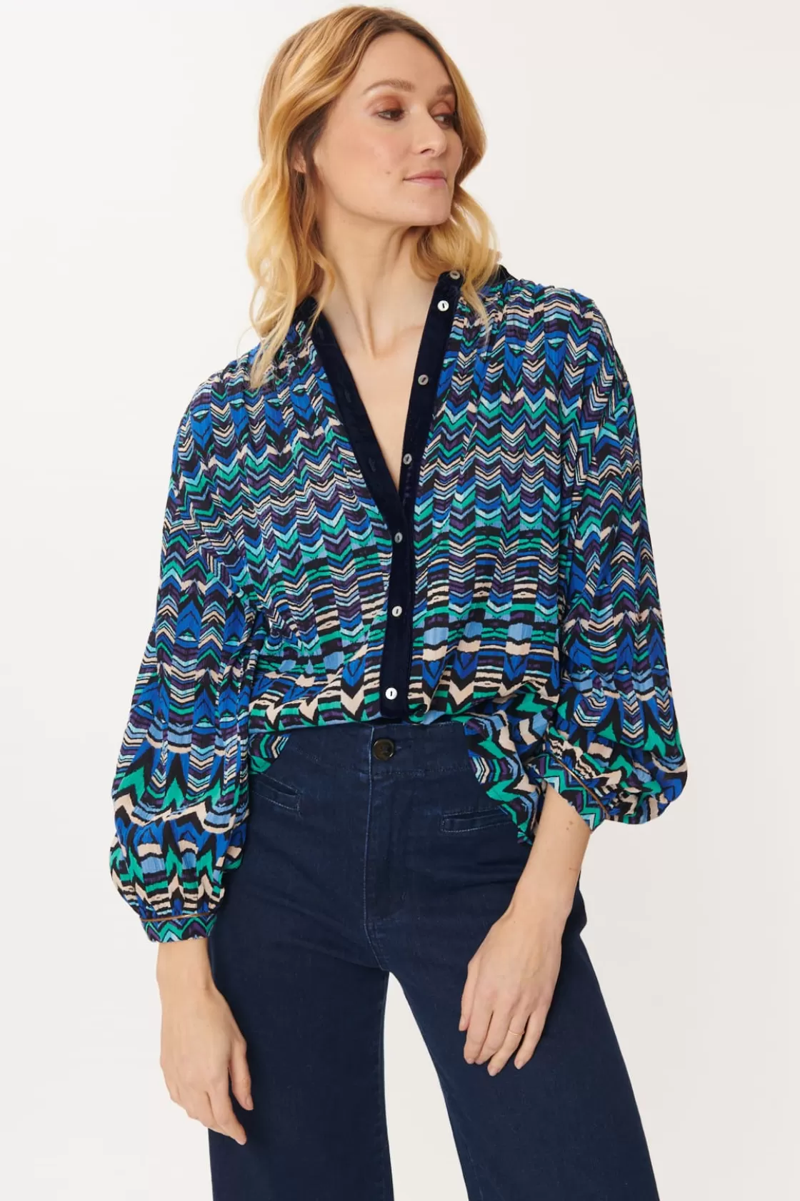 Maison Derhy Les Blouses, Chemisiers & Tops-Chemise imprimée en velours multicolore BARTH