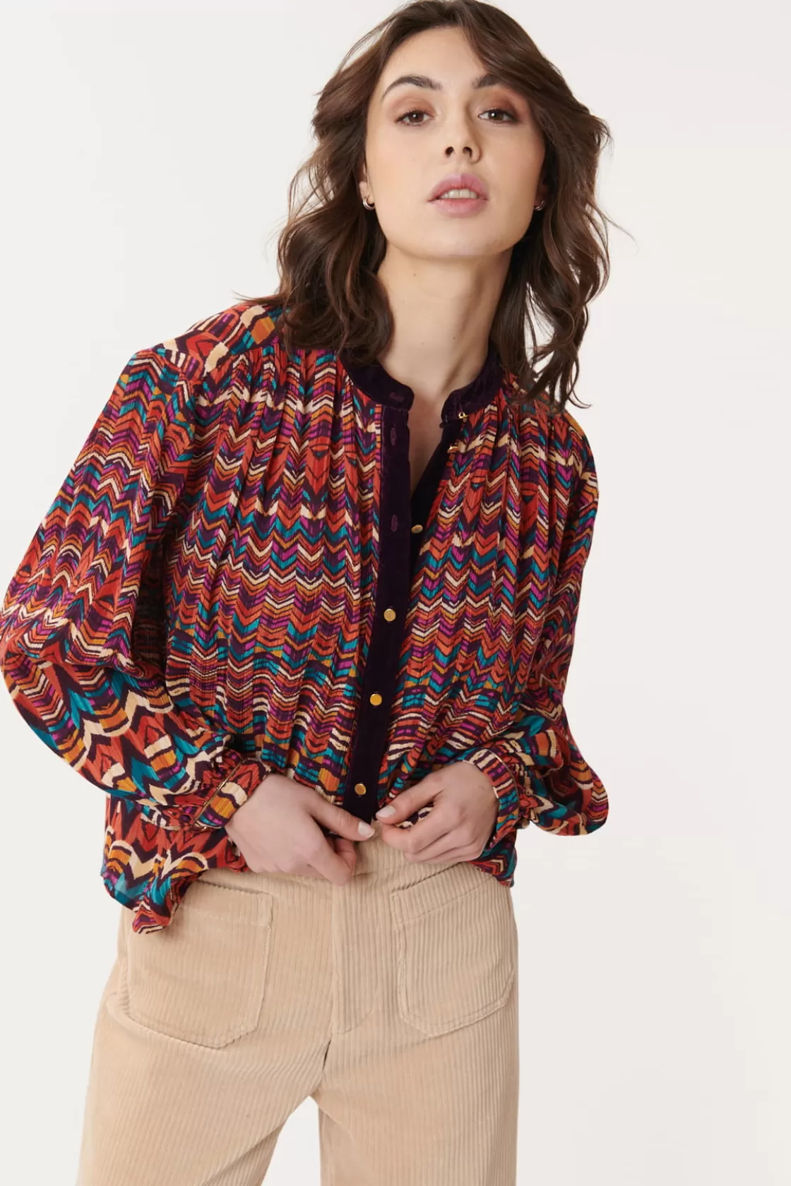 Maison Derhy Les Blouses, Chemisiers & Tops-Chemise imprimée en velours multicolore BARTH