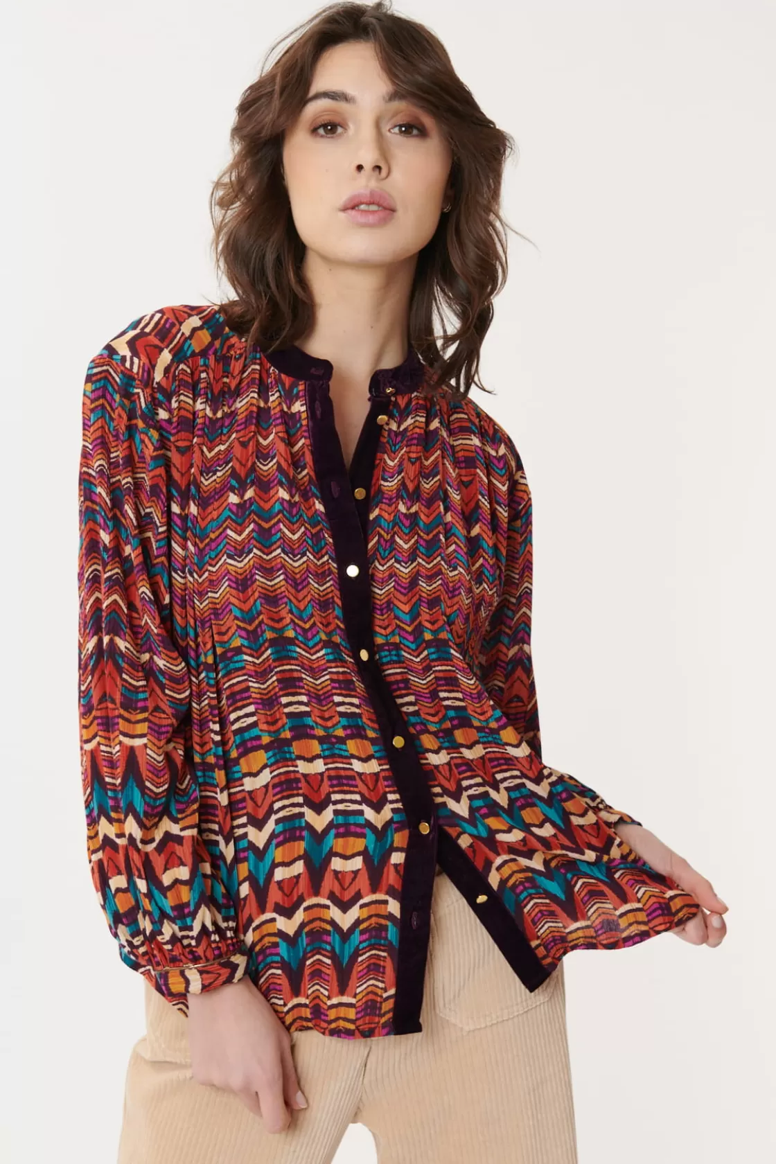 Maison Derhy Les Blouses, Chemisiers & Tops-Chemise imprimée en velours multicolore BARTH