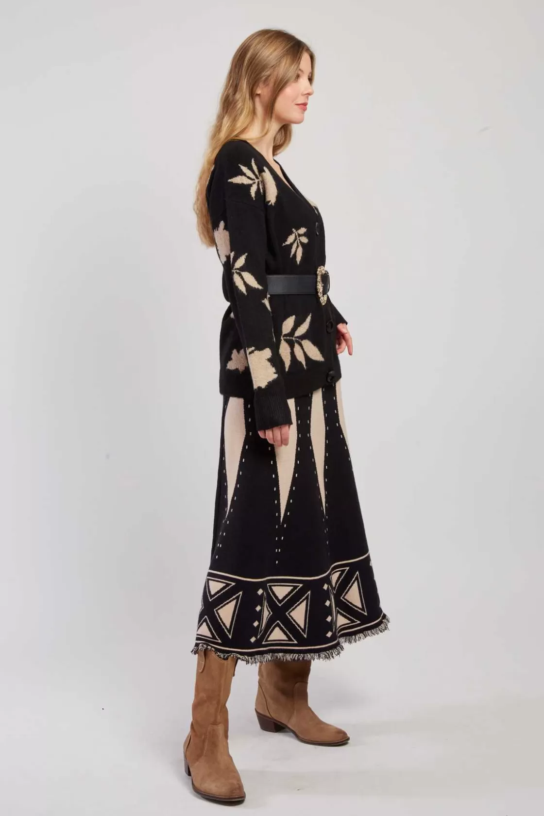 Maison Derhy La Maille | Les Gilets, Cardigans & Pulls-Gilet en maille bicolore avec motif feuillage DANITZA