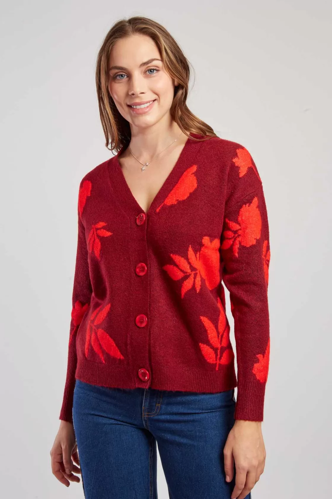 Maison Derhy La Maille | Les Gilets, Cardigans & Pulls-Gilet en maille bicolore avec motif feuillage DANITZA