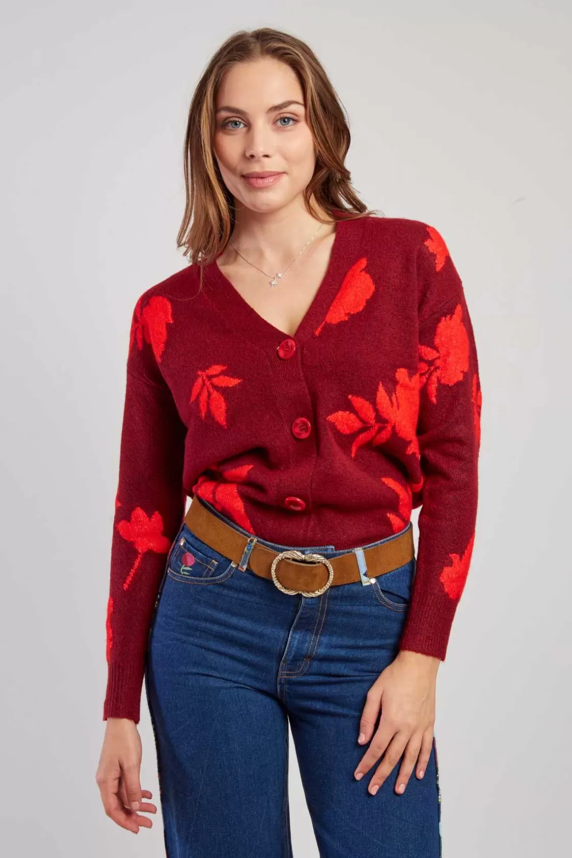 Maison Derhy La Maille | Les Gilets, Cardigans & Pulls-Gilet en maille bicolore avec motif feuillage DANITZA