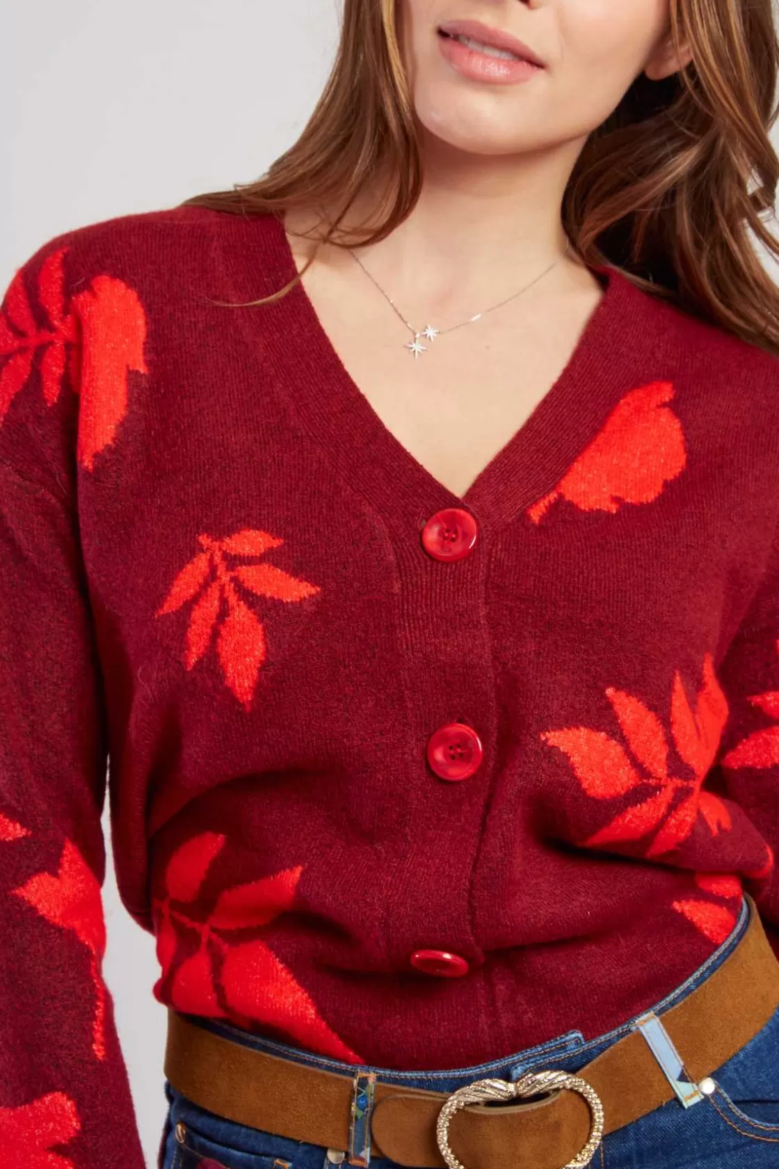 Maison Derhy La Maille | Les Gilets, Cardigans & Pulls-Gilet en maille bicolore avec motif feuillage DANITZA