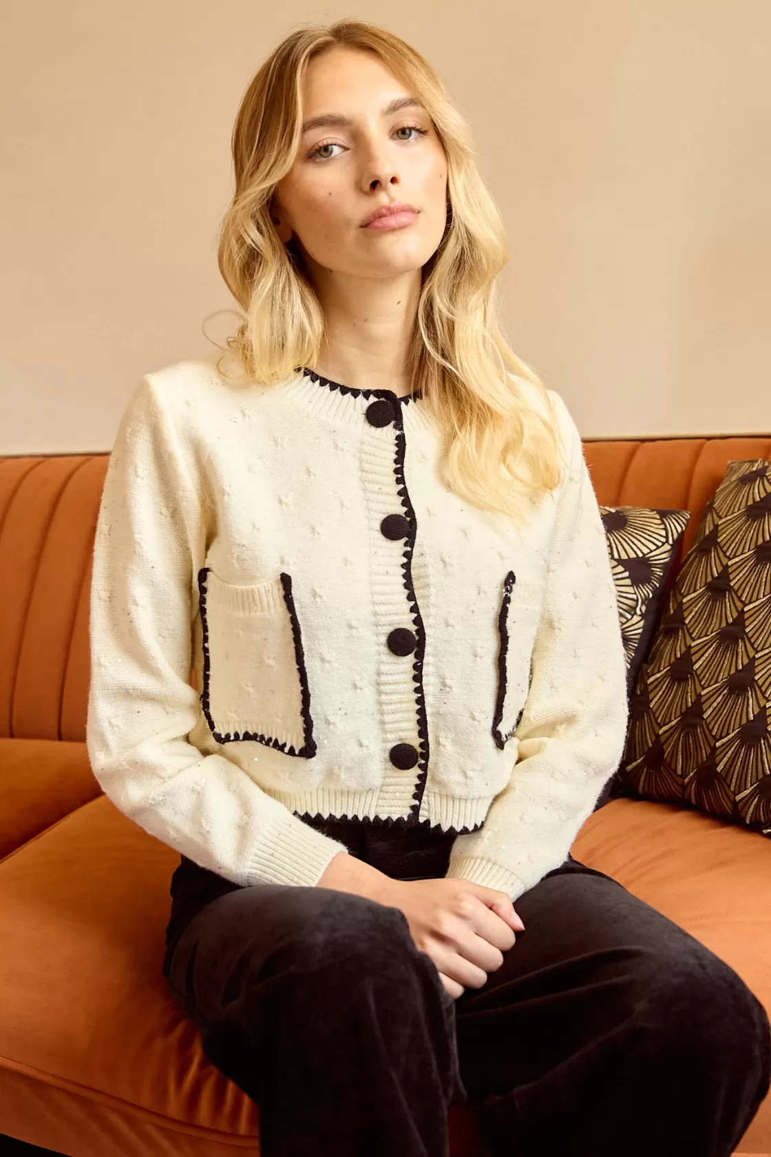 Maison Derhy La Maille | Les Gilets, Cardigans & Pulls-Gilet en maille bicolore brodé avec poches DALABA