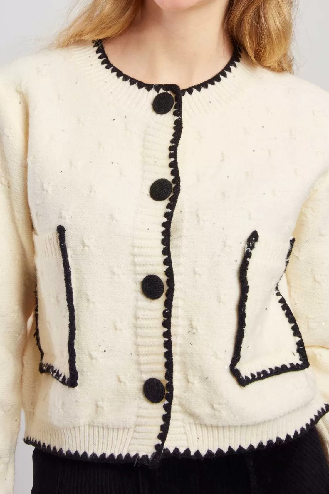 Maison Derhy La Maille | Les Gilets, Cardigans & Pulls-Gilet en maille bicolore brodé avec poches DALABA