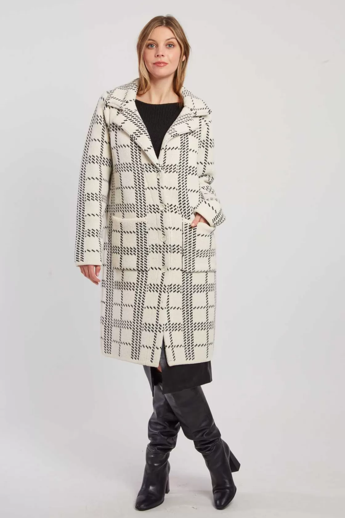 Maison Derhy Les Manteaux, Vestes & Doudounes | La Maille-Gilet long en maille jacquard bicolore DANIELA