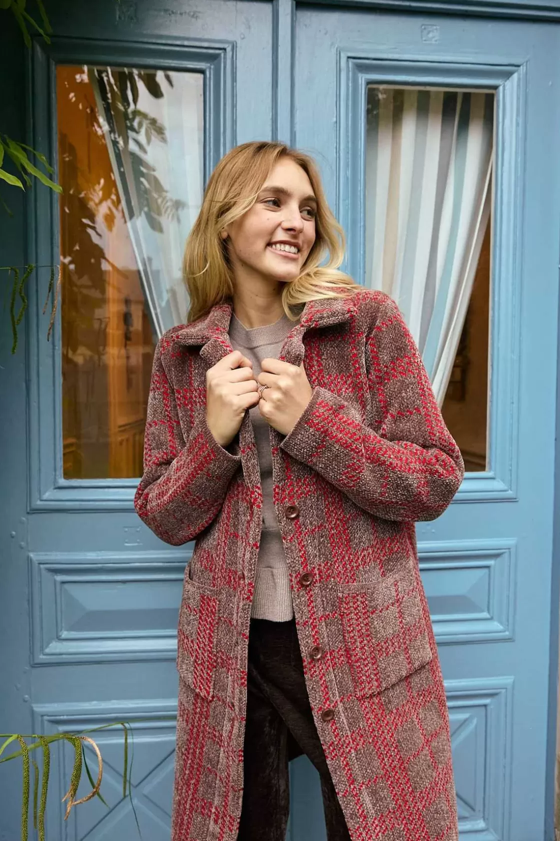 Maison Derhy Les Manteaux, Vestes & Doudounes | La Maille-Gilet long en maille jacquard bicolore DANIELA