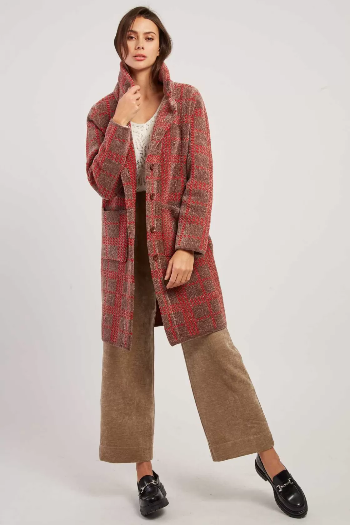 Maison Derhy Les Manteaux, Vestes & Doudounes | La Maille-Gilet long en maille jacquard bicolore DANIELA