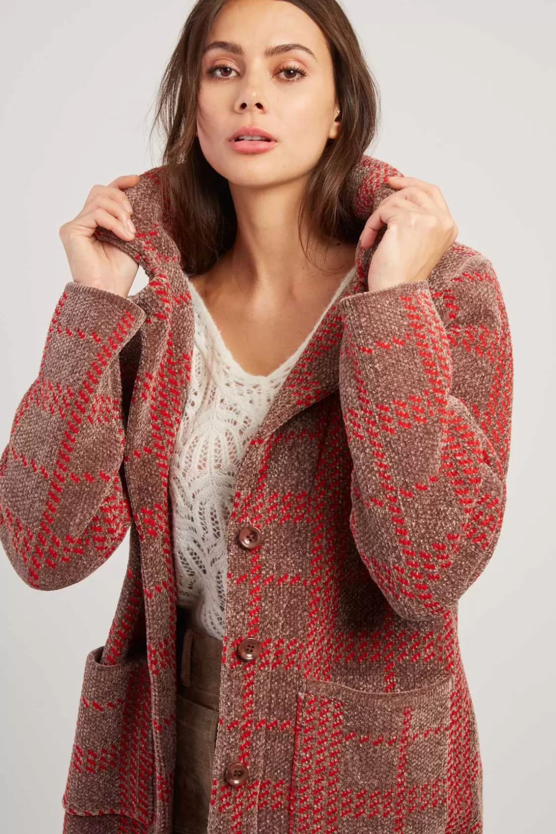 Maison Derhy Les Manteaux, Vestes & Doudounes | La Maille-Gilet long en maille jacquard bicolore DANIELA