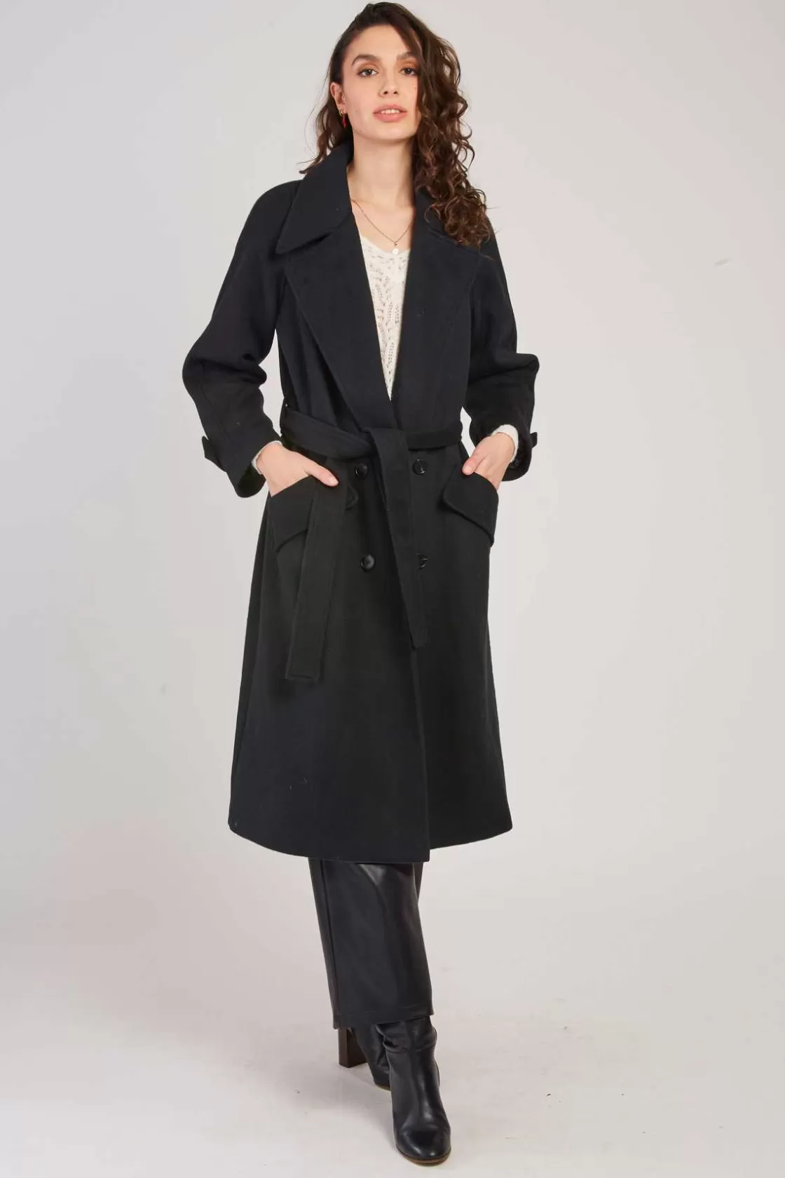 Maison Derhy Les Manteaux, Vestes & Doudounes-Manteau long uni avec une ceinture LOYALE