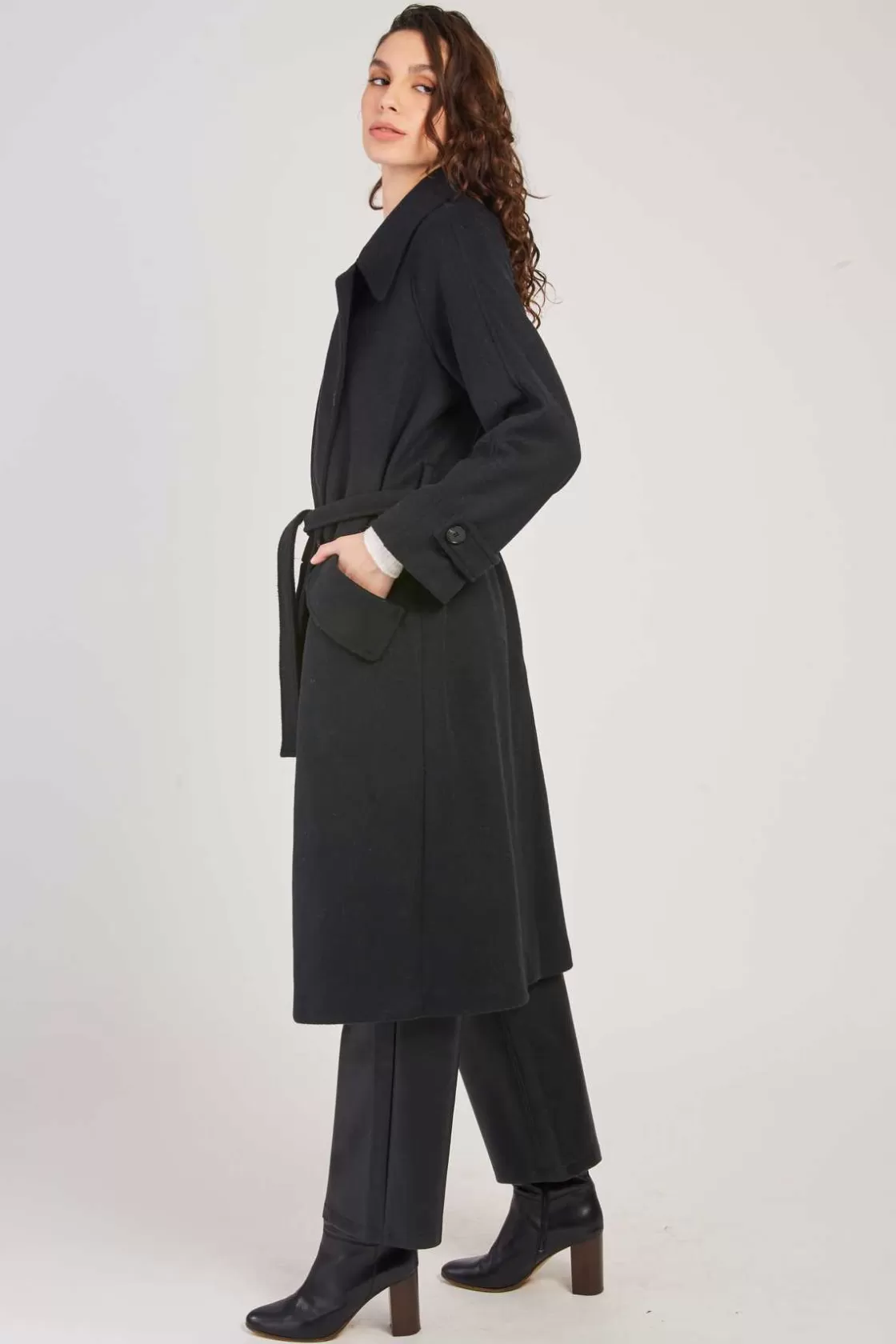 Maison Derhy Les Manteaux, Vestes & Doudounes-Manteau long uni avec une ceinture LOYALE