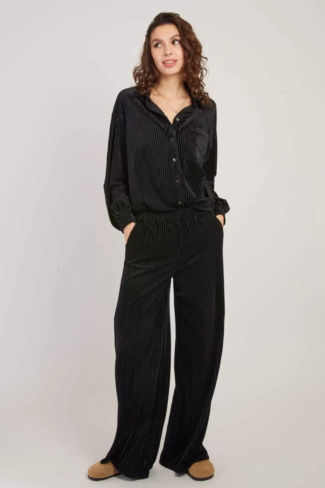 Maison Derhy Les Jupes & Pantalons-Pantalon droit uni en velours RACHEL