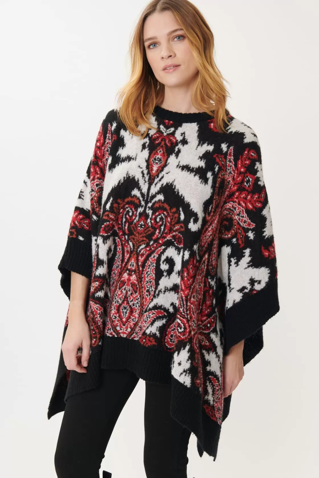 Maison Derhy Les Manteaux, Vestes & Doudounes | La Maille-Poncho Paisley Maille Jacquard JAZZ Noir