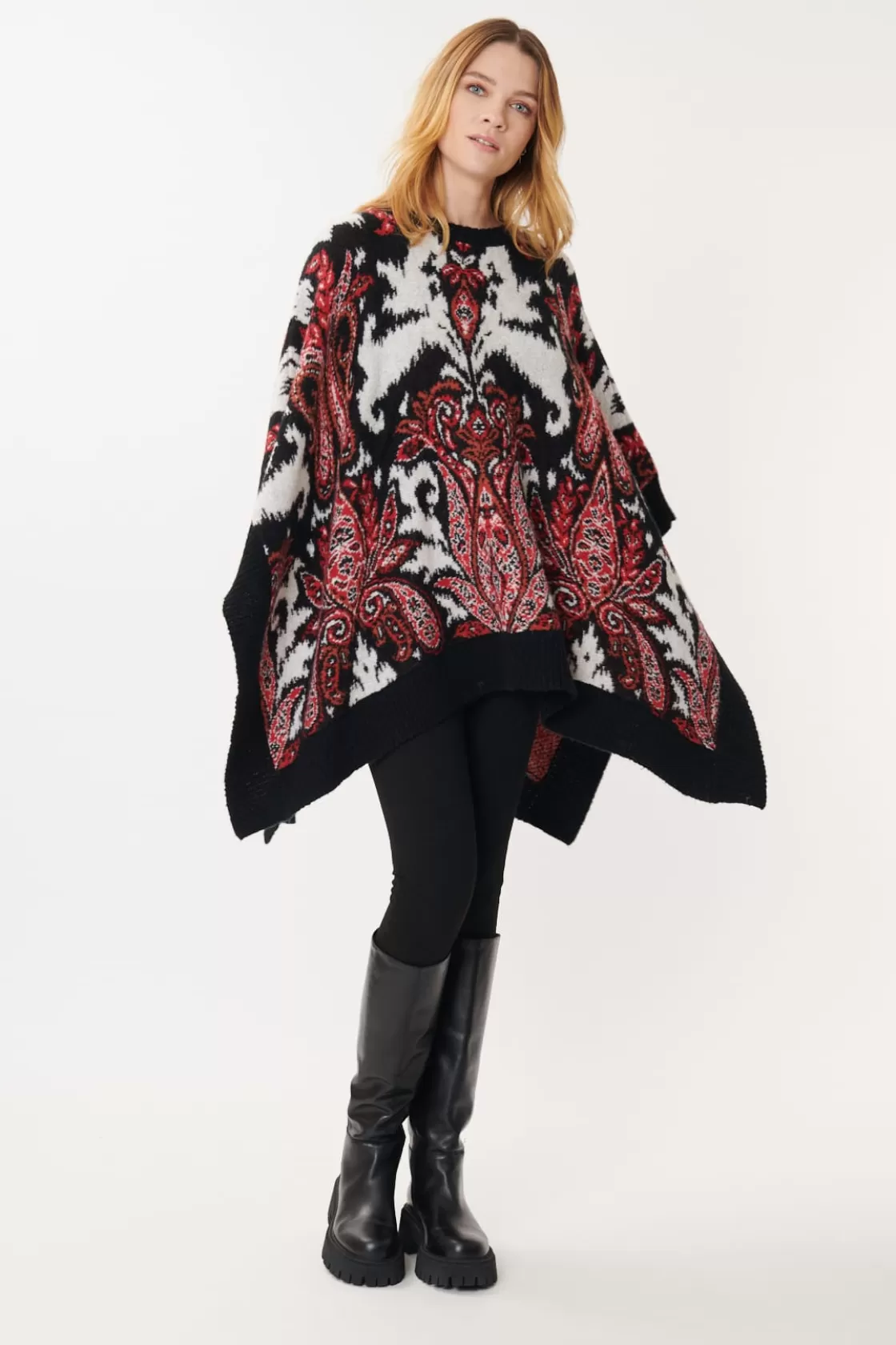 Maison Derhy Les Manteaux, Vestes & Doudounes | La Maille-Poncho Paisley Maille Jacquard JAZZ Noir