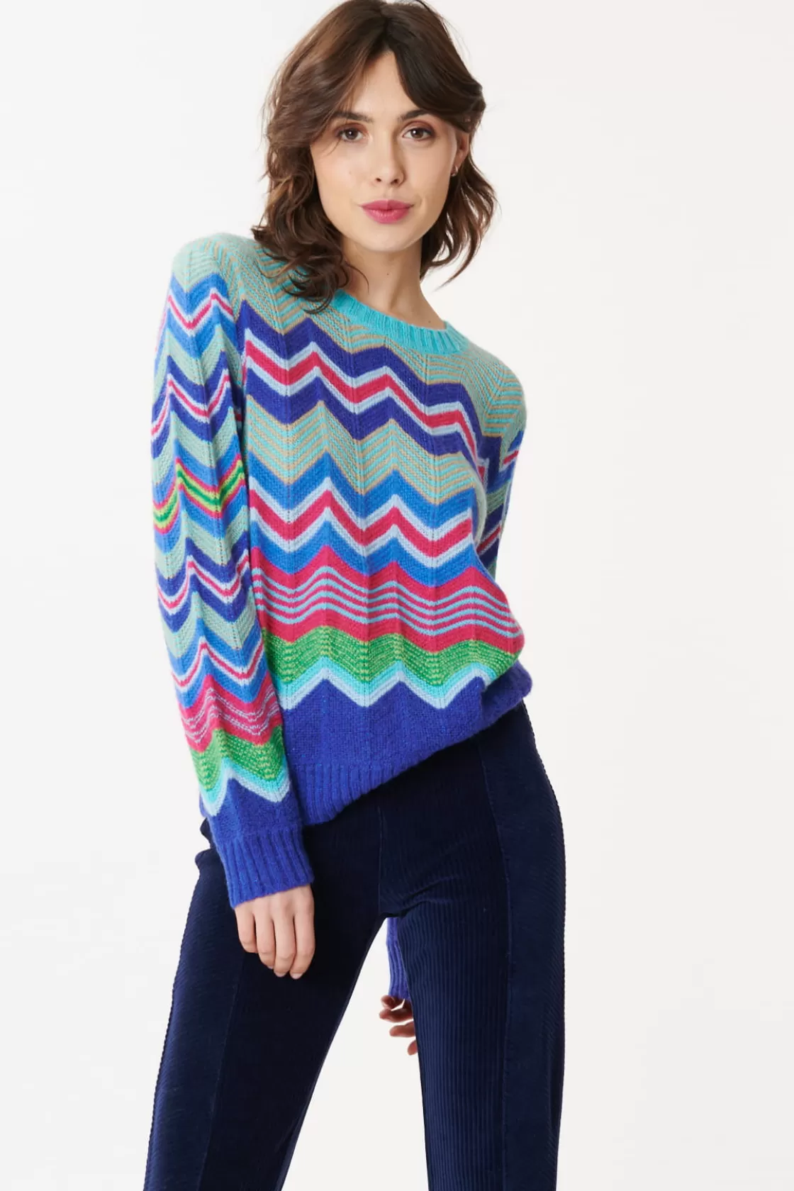 Maison Derhy La Maille | Les Gilets, Cardigans & Pulls-Pull à Rayures Zig-Zag Multicolores JENIFER