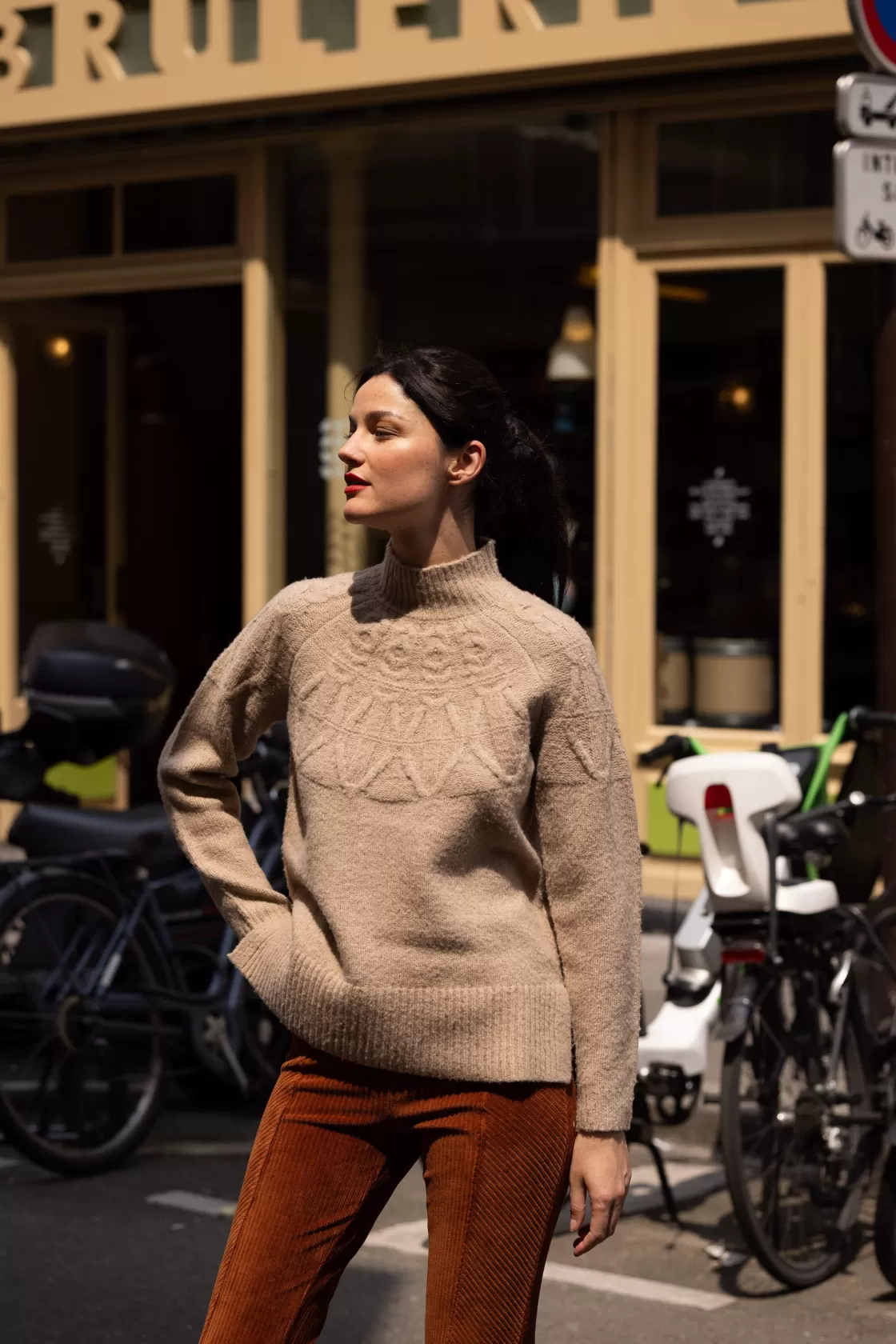 Maison Derhy La Maille | Les Gilets, Cardigans & Pulls-Pull en maille col montant CARAMEL