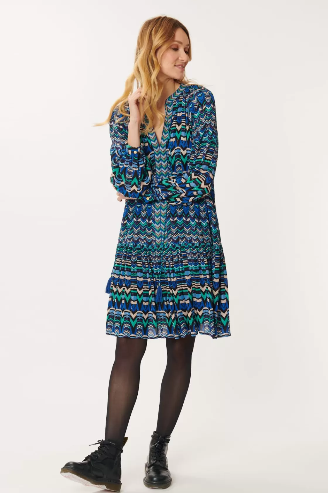 Maison Derhy Robes Courtes-Robe Courte Ample Multicolore ALZIRE Bleu