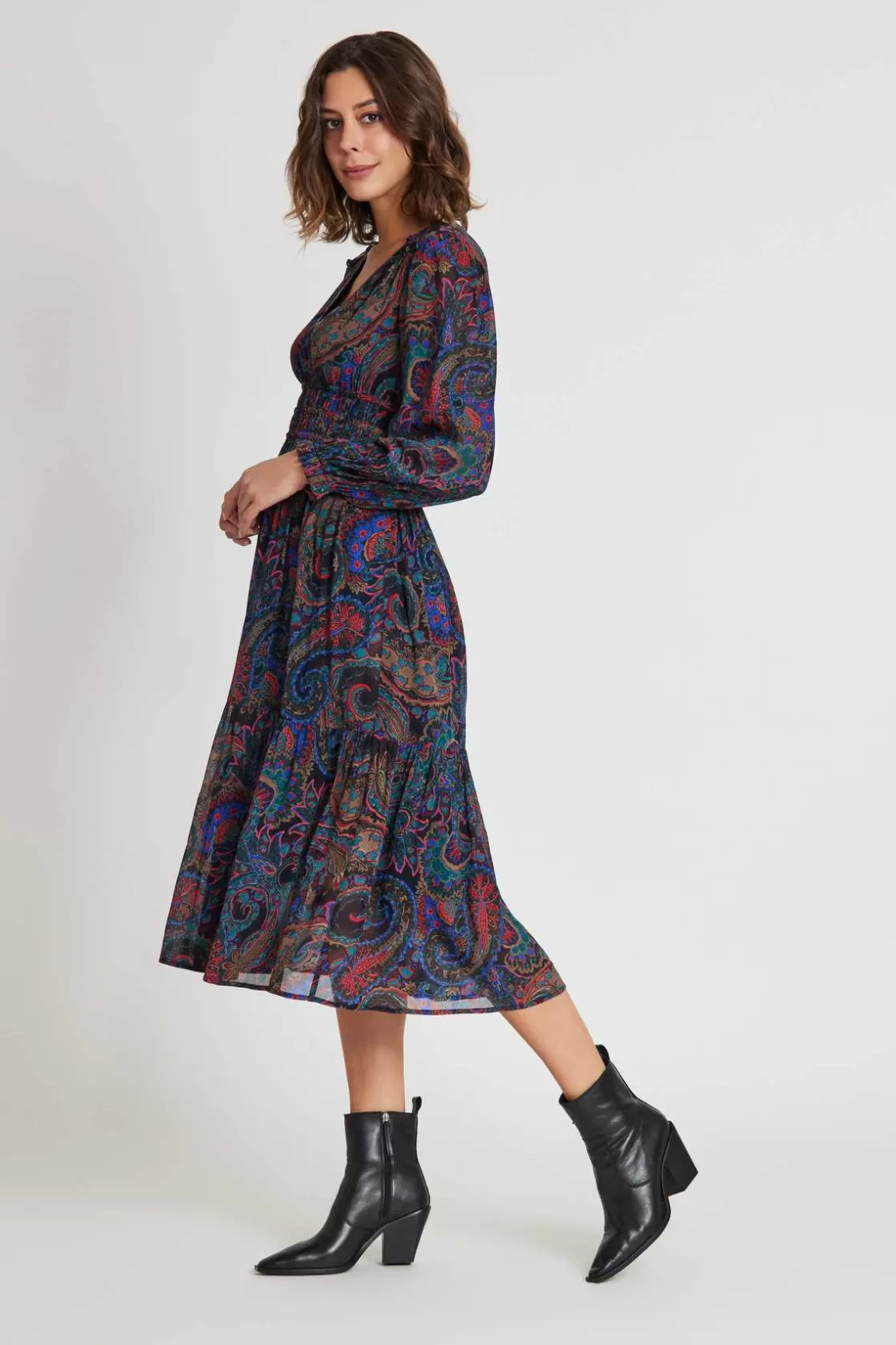 Maison Derhy Robes Imprimées | Robes Longues-Robe midi col V en voile imprimé SCARLETT Bleu