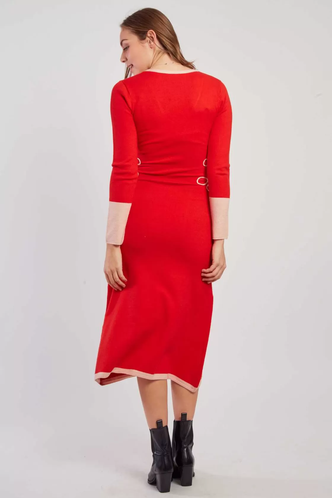Maison Derhy La Maille | Robes Longues-Robe mi-longue en maille bicolore col V JOSIE
