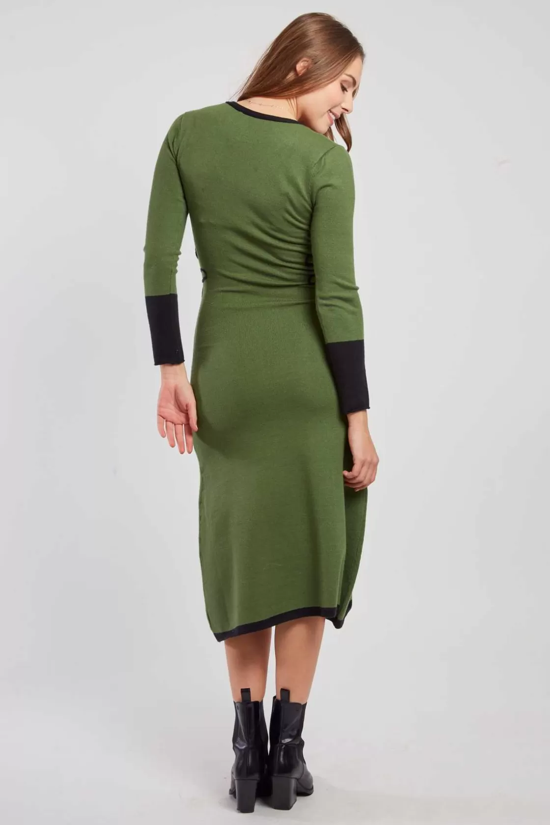 Maison Derhy La Maille | Robes Longues-Robe mi-longue en maille bicolore col V JOSIE