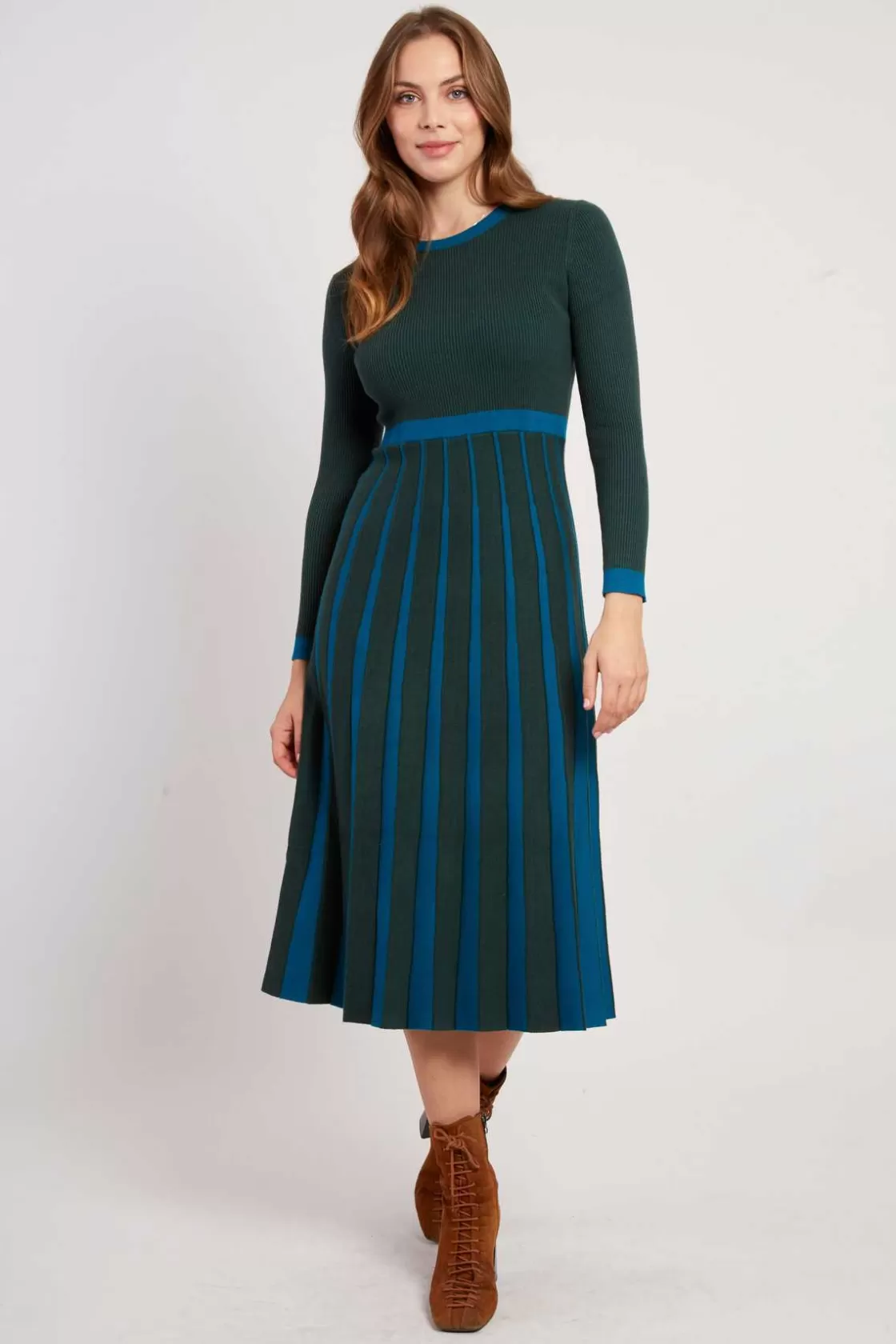 Maison Derhy La Maille | Robes Longues-Robe mi-longue en maille bicolore JEANNETTE