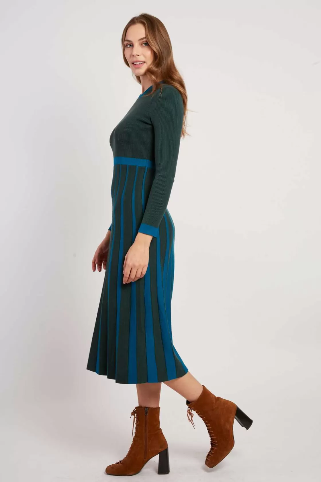 Maison Derhy La Maille | Robes Longues-Robe mi-longue en maille bicolore JEANNETTE