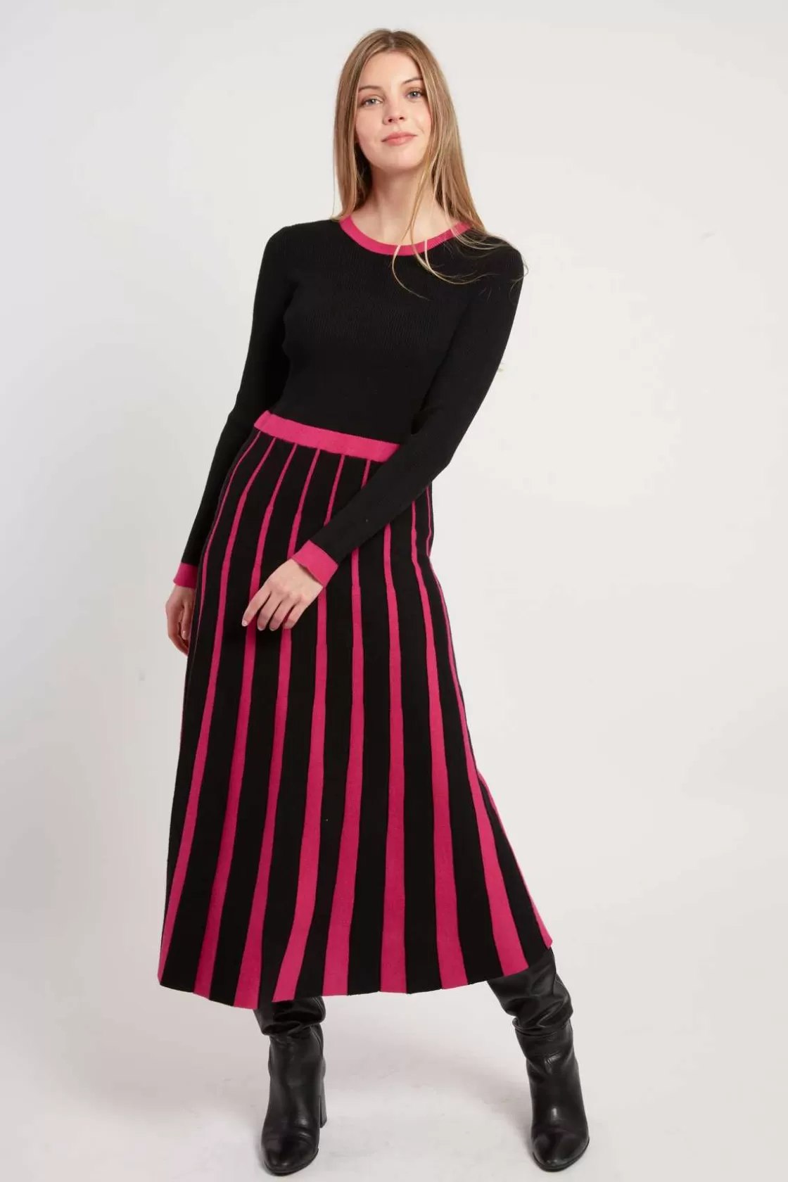 Maison Derhy La Maille | Robes Longues-Robe mi-longue en maille bicolore JEANNETTE