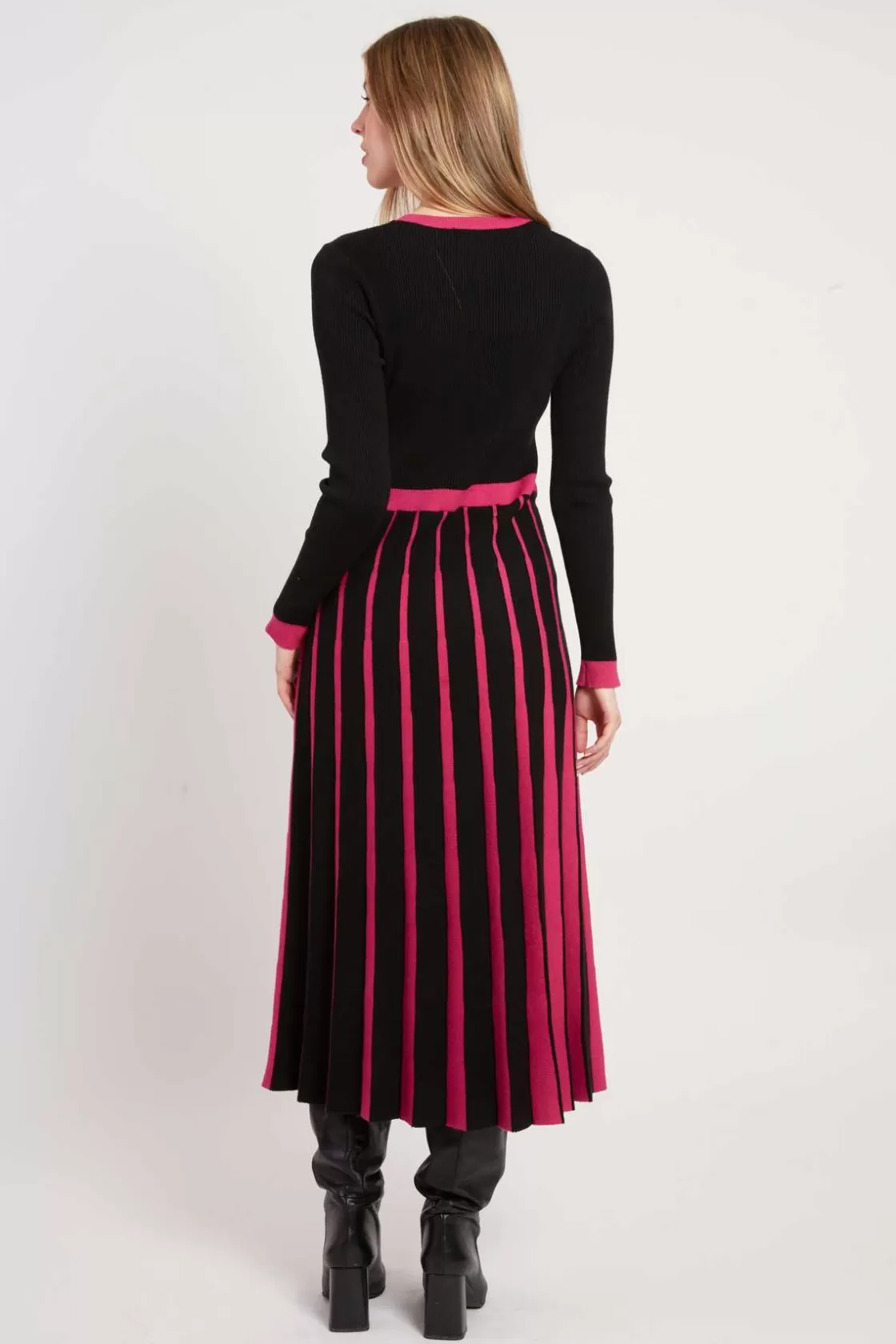 Maison Derhy La Maille | Robes Longues-Robe mi-longue en maille bicolore JEANNETTE