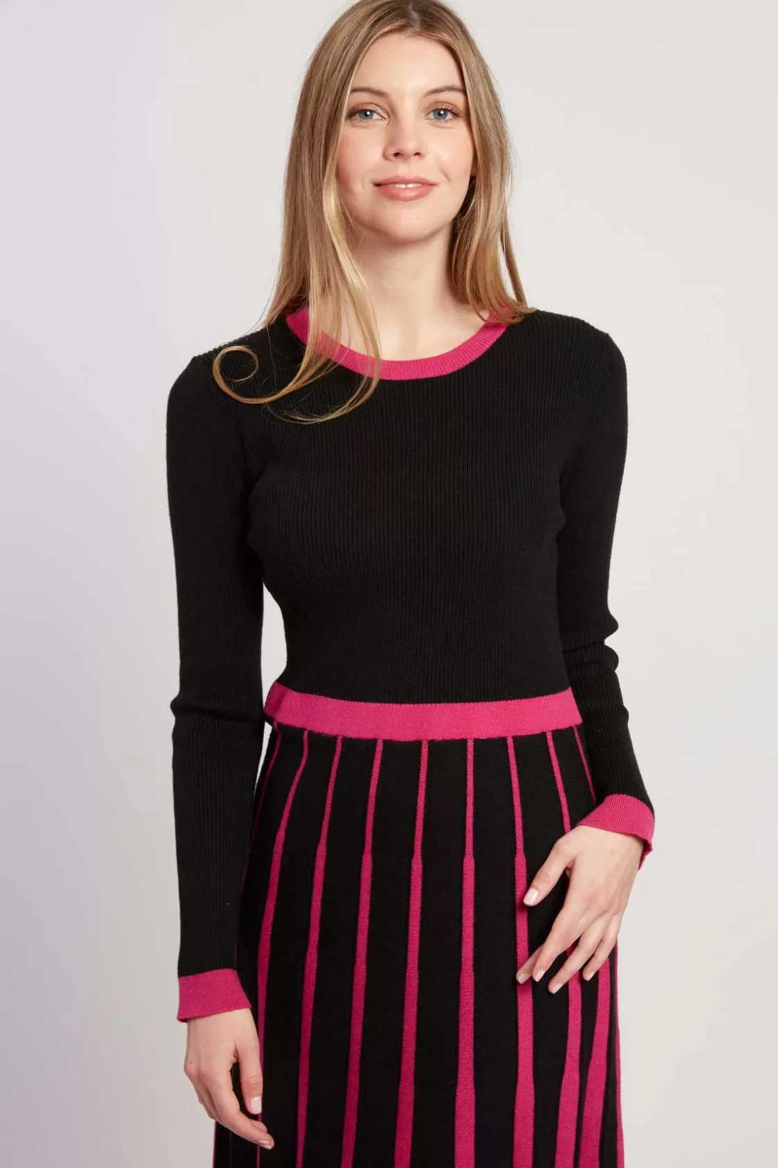 Maison Derhy La Maille | Robes Longues-Robe mi-longue en maille bicolore JEANNETTE