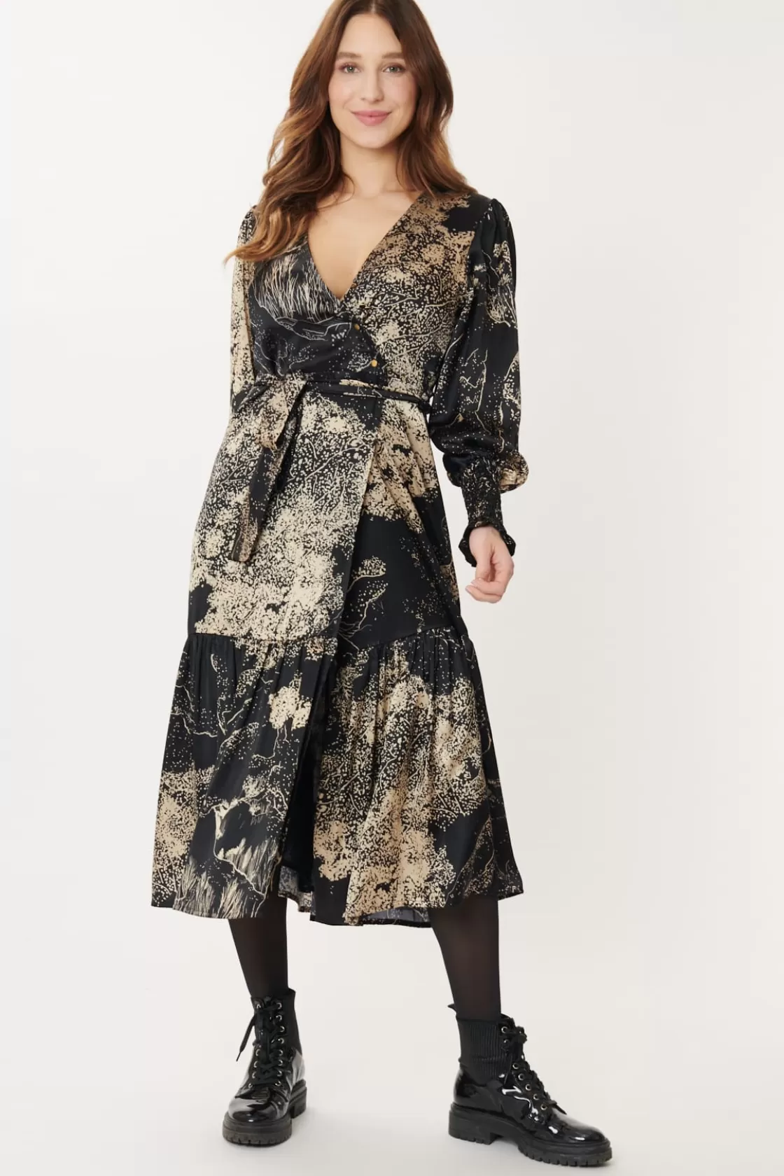 Maison Derhy Robes Imprimées | Robes Longues-Robe Portefeuille Imprimée ADELITA Noir