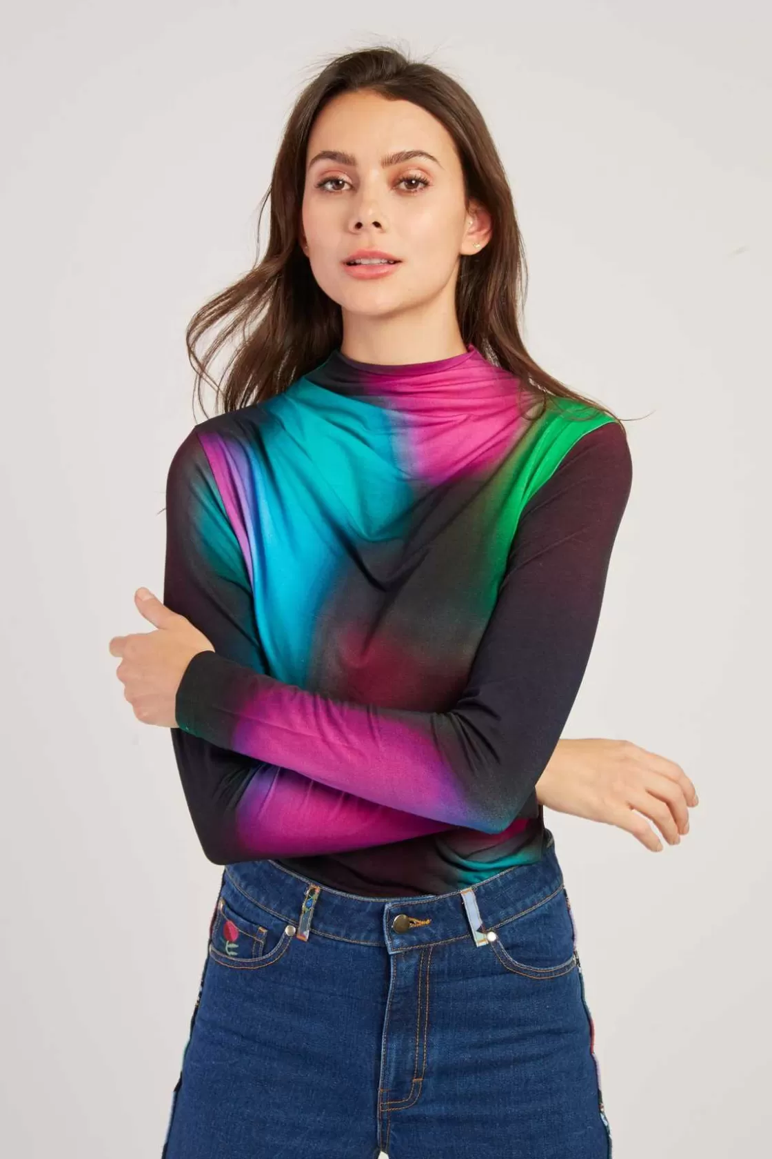 Maison Derhy Les Blouses, Chemisiers & Tops-T-shirt coloré manches longues à motifs abstraits WALLYS Turquoise