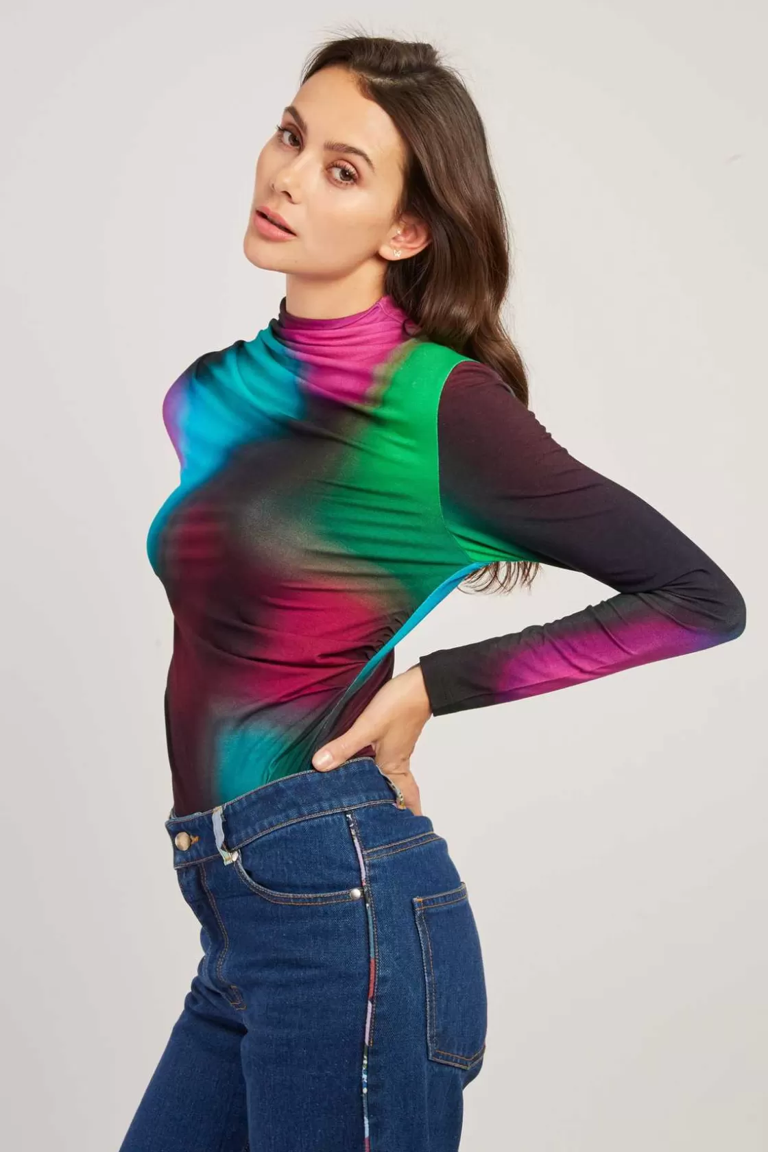 Maison Derhy Les Blouses, Chemisiers & Tops-T-shirt coloré manches longues à motifs abstraits WALLYS Turquoise