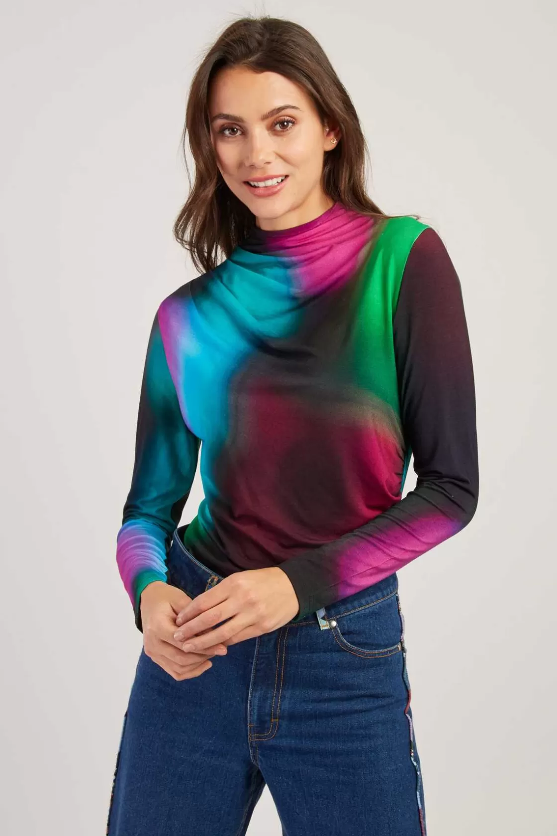Maison Derhy Les Blouses, Chemisiers & Tops-T-shirt coloré manches longues à motifs abstraits WALLYS Turquoise