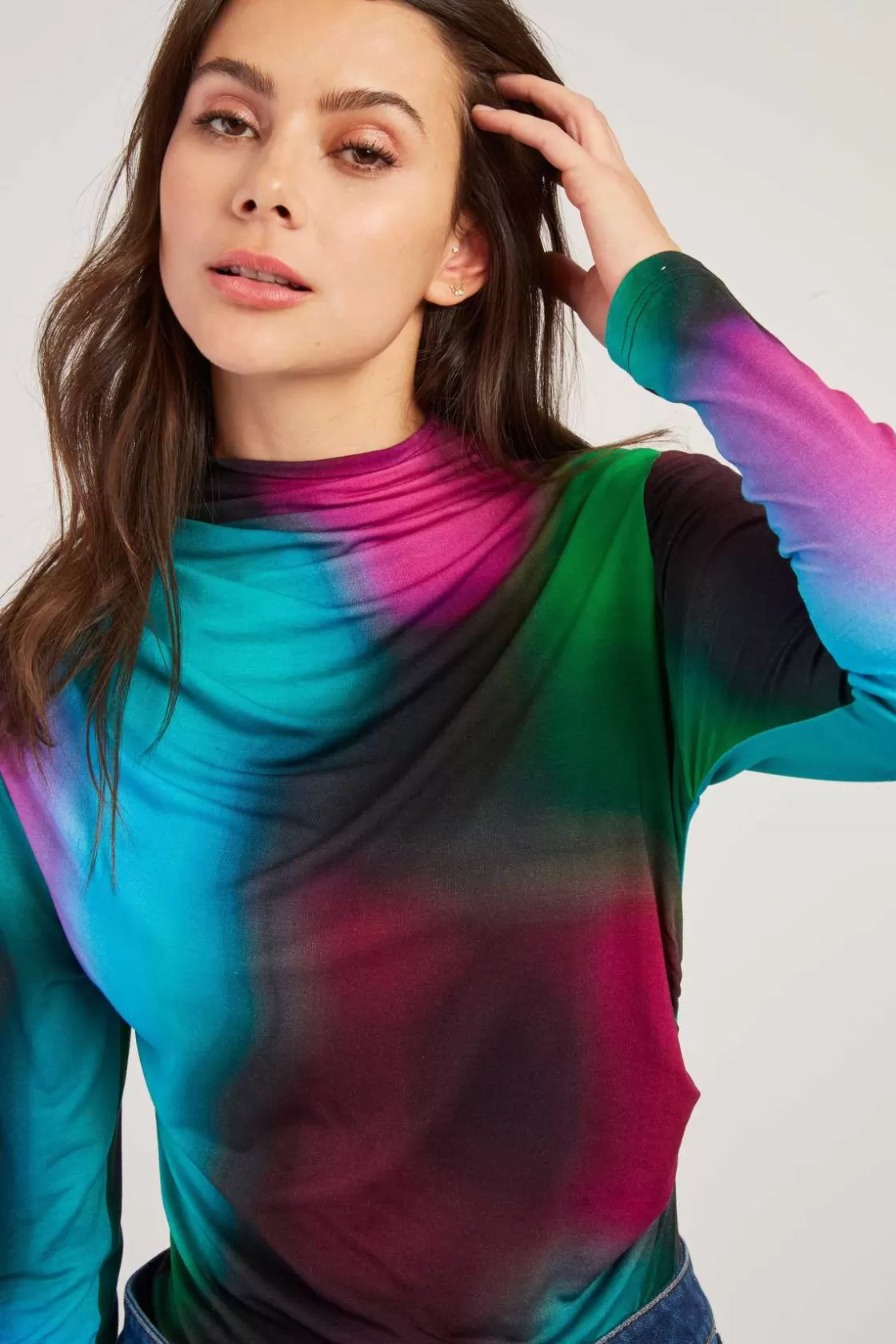 Maison Derhy Les Blouses, Chemisiers & Tops-T-shirt coloré manches longues à motifs abstraits WALLYS Turquoise